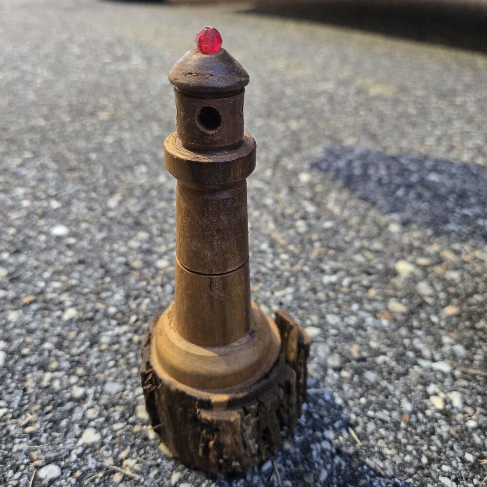 18th/19th Century Treen-ware Light House Carved Out Of Wood Signed